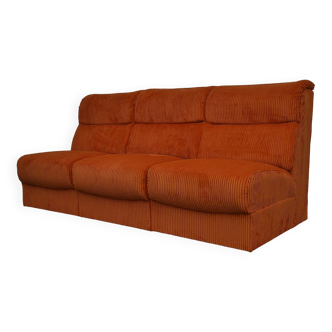 Canapé modulaire en velours côtelé orange, années 1970, lot de 3