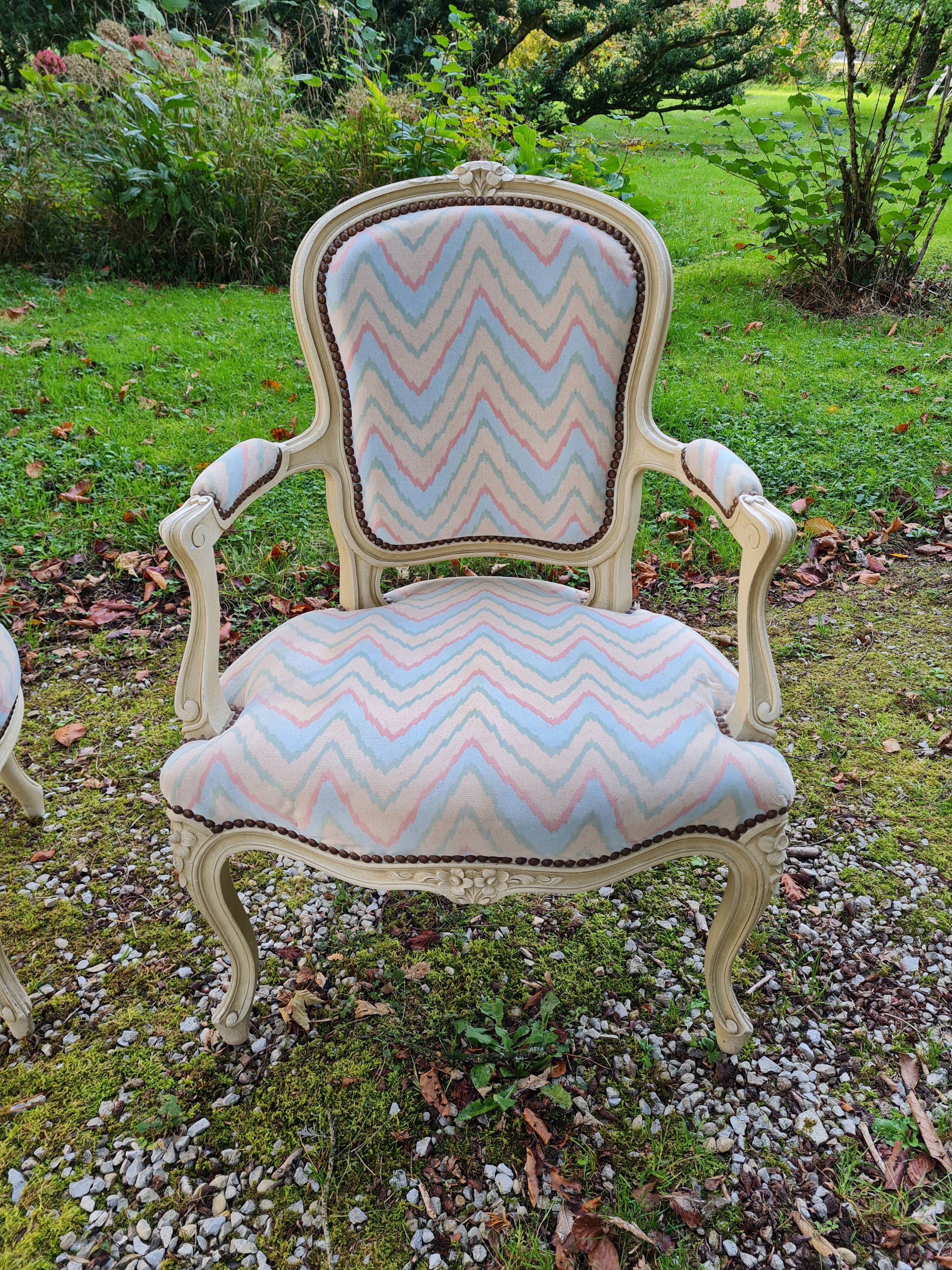 Pair of Louis XV style lacquered armchairs