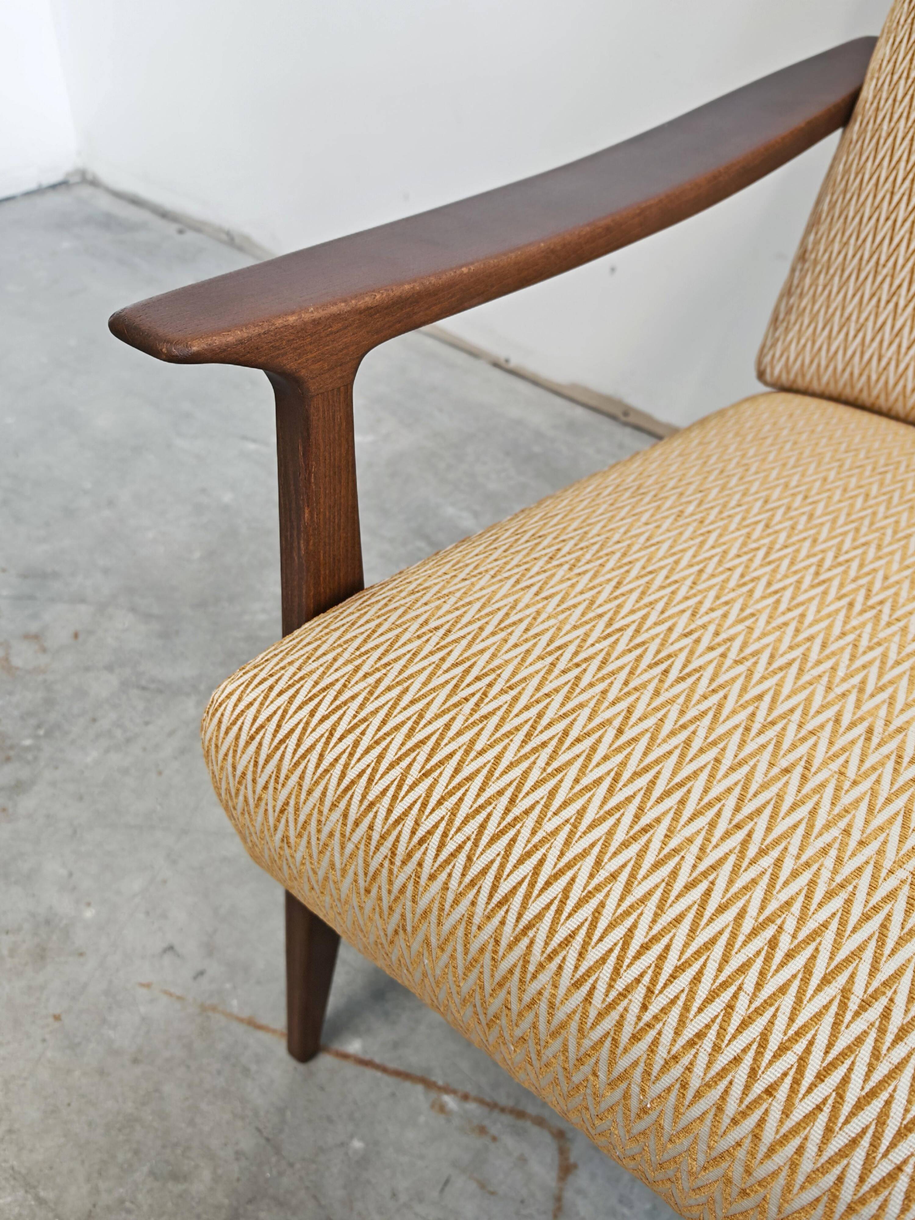 Mid Century Modern armchair in beech with zig-zag fabric, Denmark 1960s