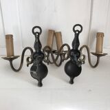 Pair of brass effect wall lights with two lights