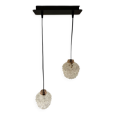 Two-light cascade pendant in gold-plated brass and molded glass
