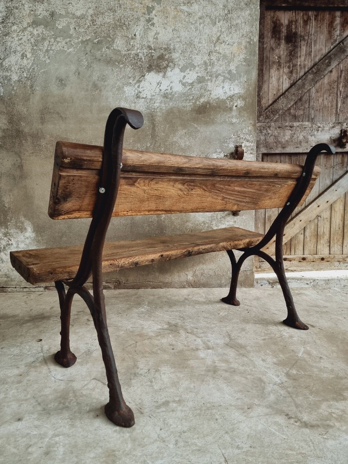 Antique garden bench park bench cast iron with oak