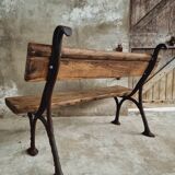 Antique garden bench park bench cast iron with oak