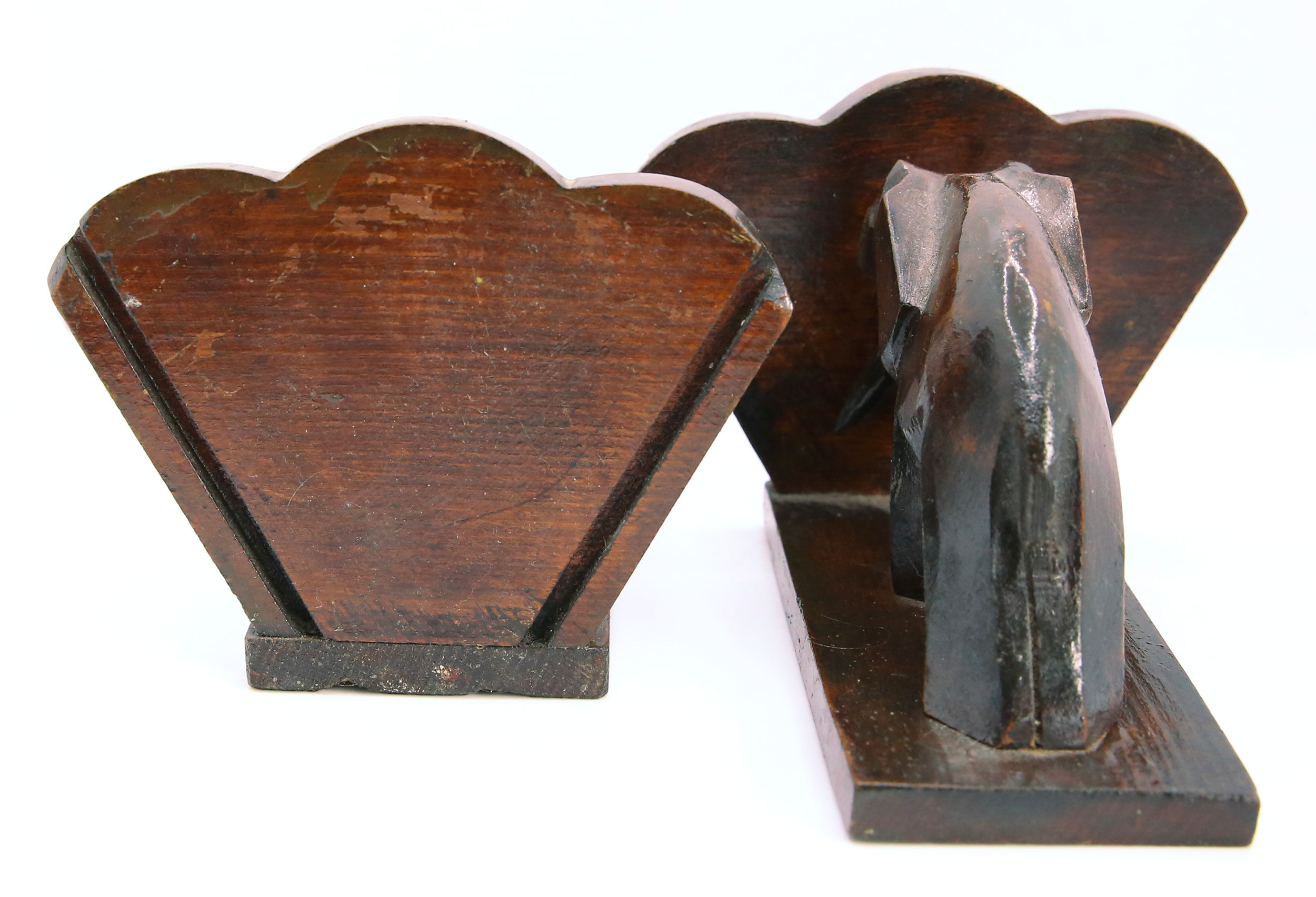 Pair of 2 art deco wooden elephant bookends