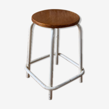 Tabouret d'atelier vintage avec repose pieds