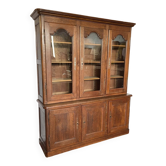 Large antique two-body library in solid oak – 3 glass doors
