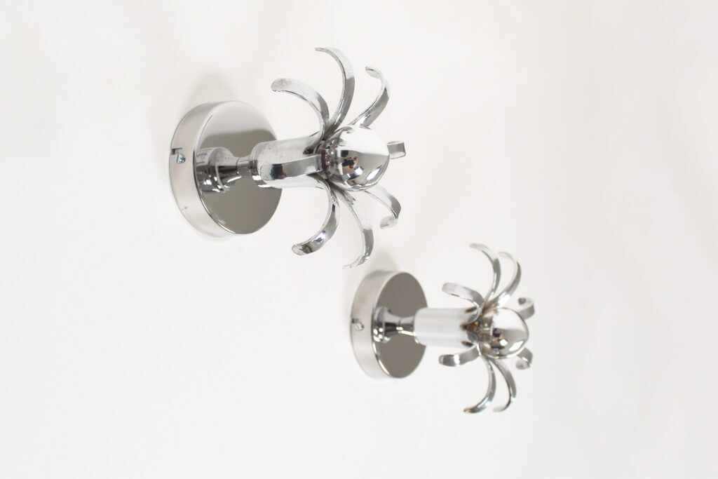 Pair of 1980s chrome metal space age wall lamps