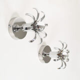 Pair of 1980s chrome metal space age wall lamps