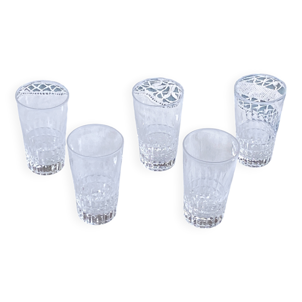 5 verres / gobelets Vintage cristal de Daum France - Ht 8,2 cm
