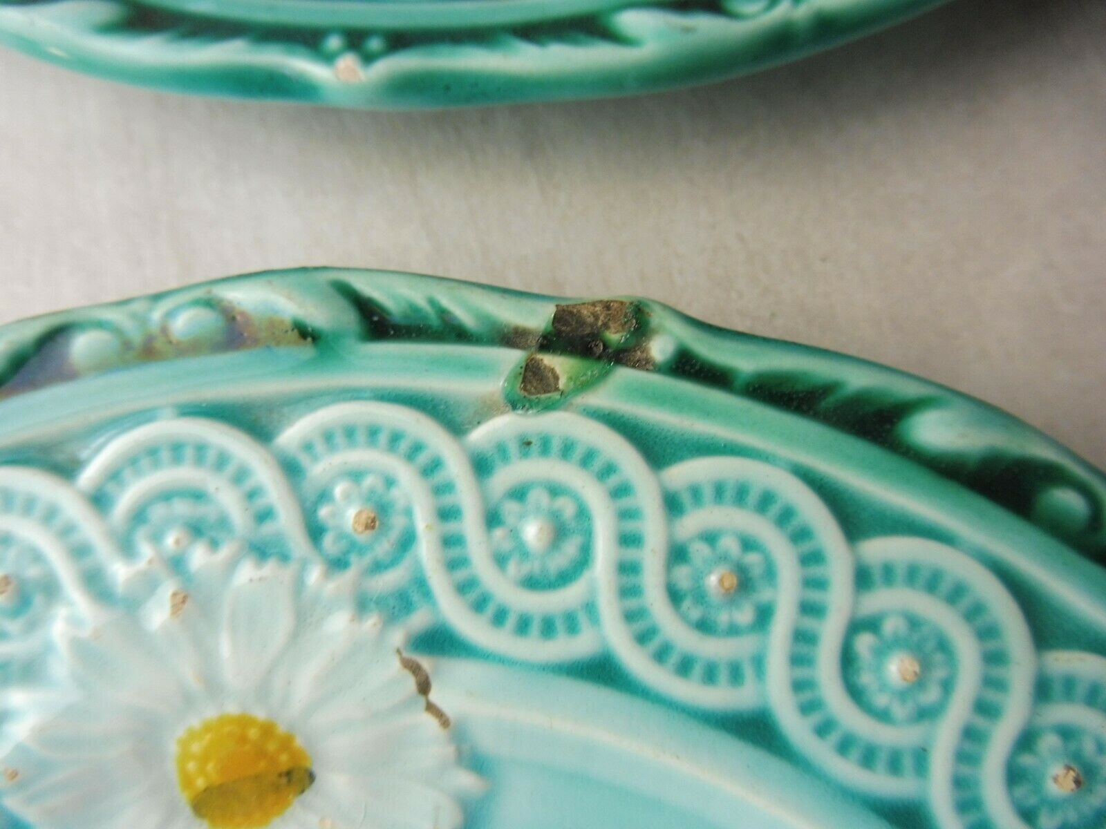 Lot of old majolica plates, flower décor, from Villeroy & Boch