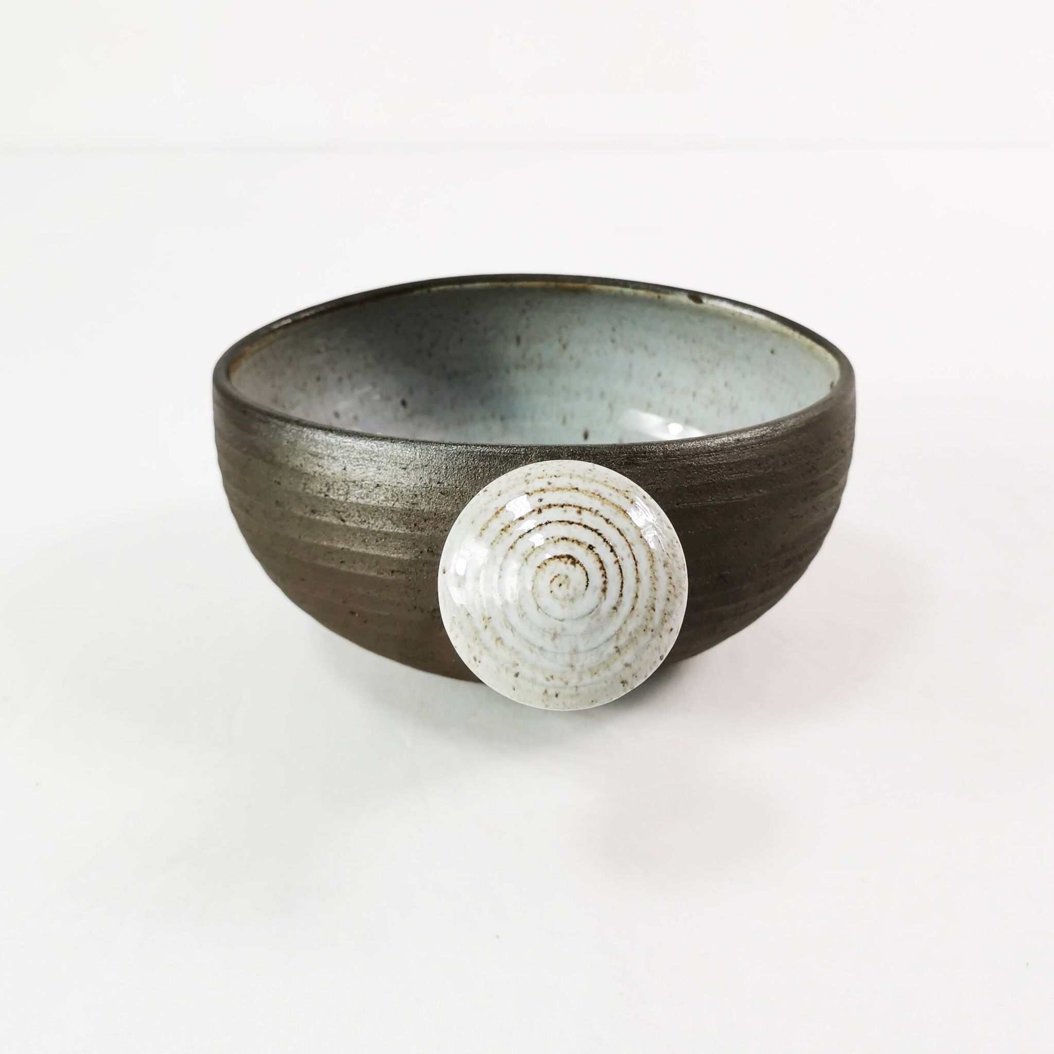 Ceramic, modernist bowl with handle, H. Ditlev. Denmark, 1960s