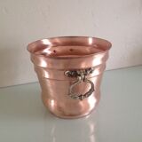 Cache pot old red brass brushed and sculpted brass handles