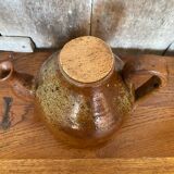 Ancienne théière en grès pyrite marron beige + bouchon liège vintage