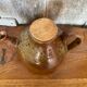 Antique brown beige pyrite stoneware teapot + vintage cork stopper