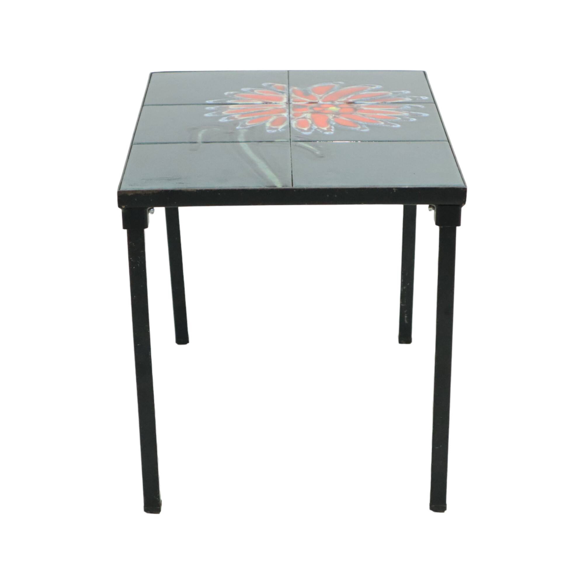 Small Ceramic Tile Table Adri Design Orange Abstract Flower 47cm