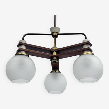 Vintage three satin glasses chandelier. Italy 1950s