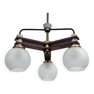 Vintage three satin glasses chandelier. Italy 1950s