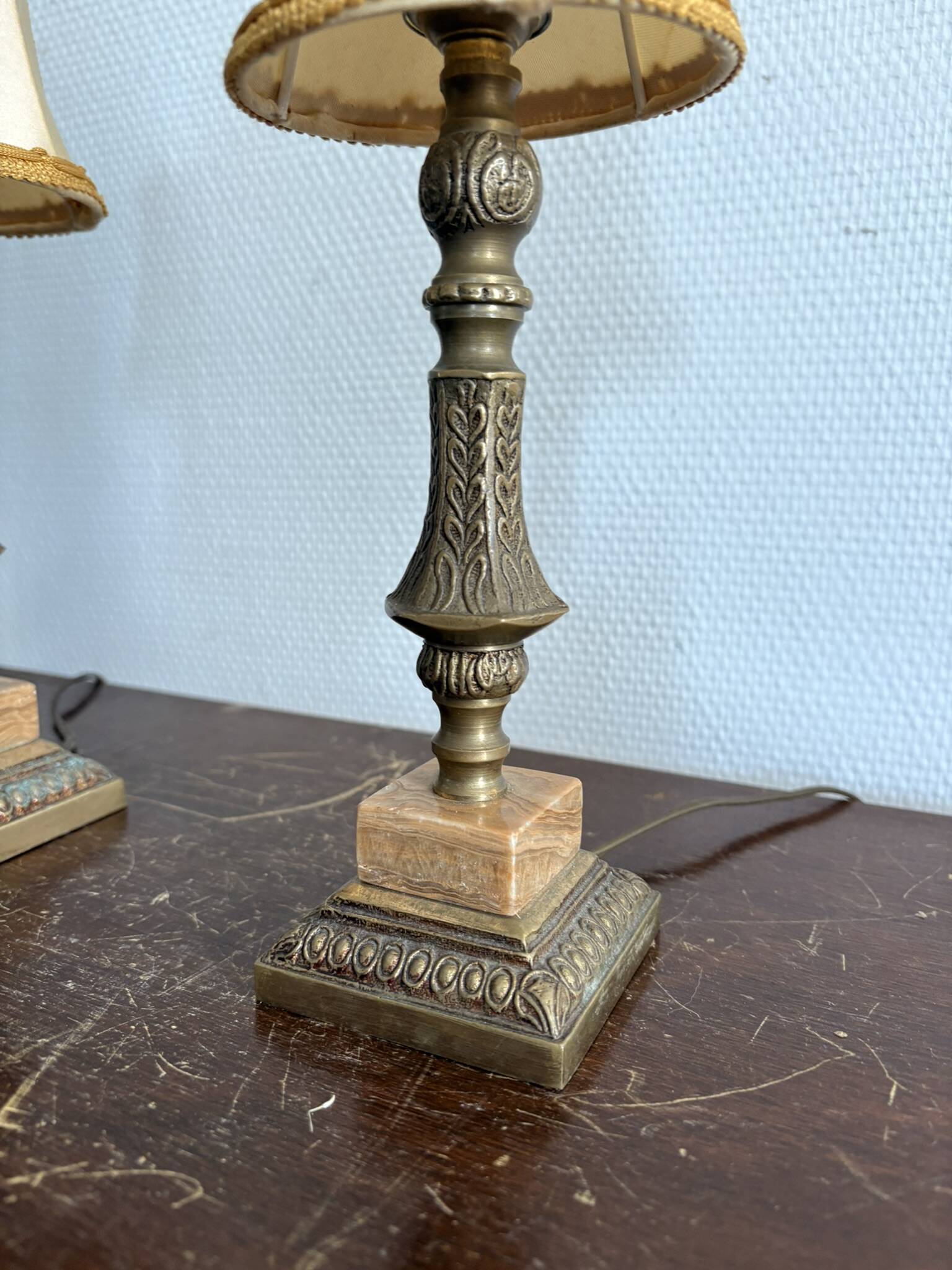 Antique Pair Table Lamps Candle Holders Neo-Classical Louis XVI Gilded Brass Year