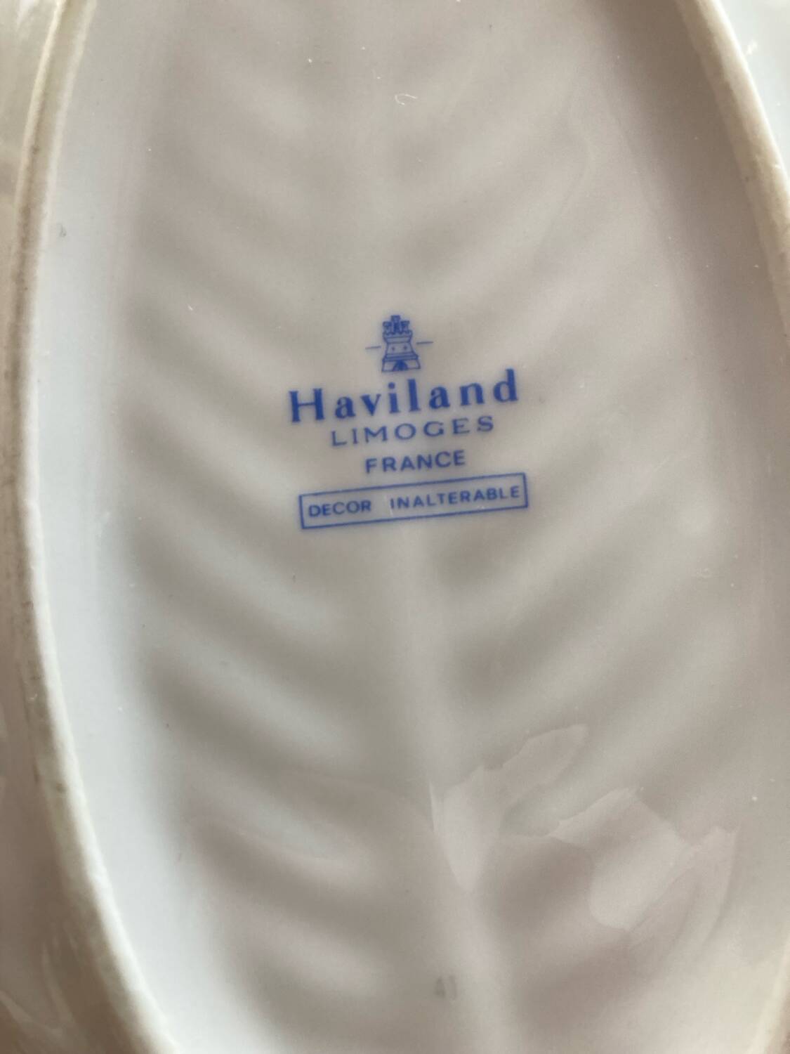 Haviland porcelain leaf-shaped appetizer dish with forget-me-not motif