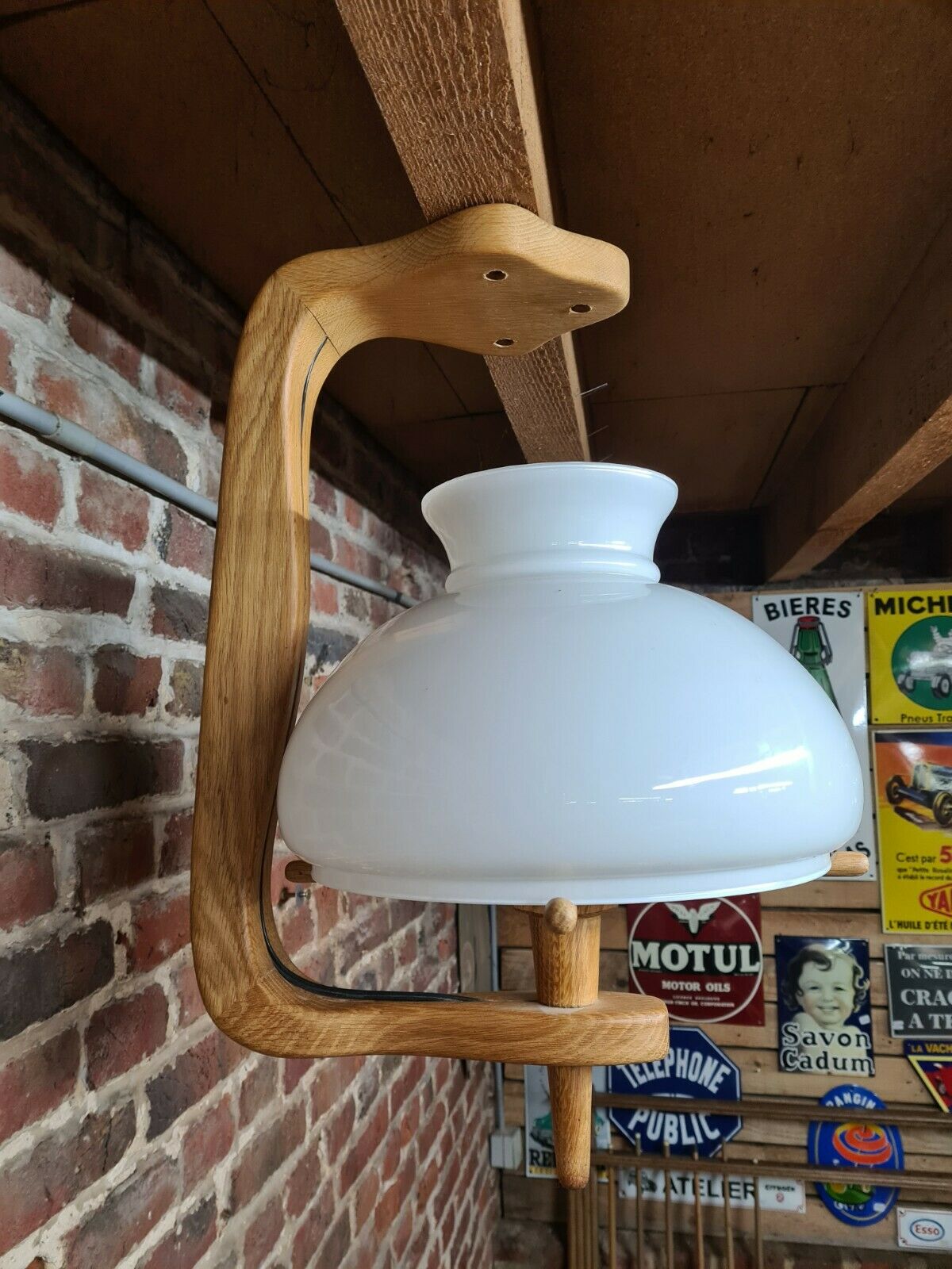 Vintage pendant lamp with opaline "your home" by Guillerme & Chambron