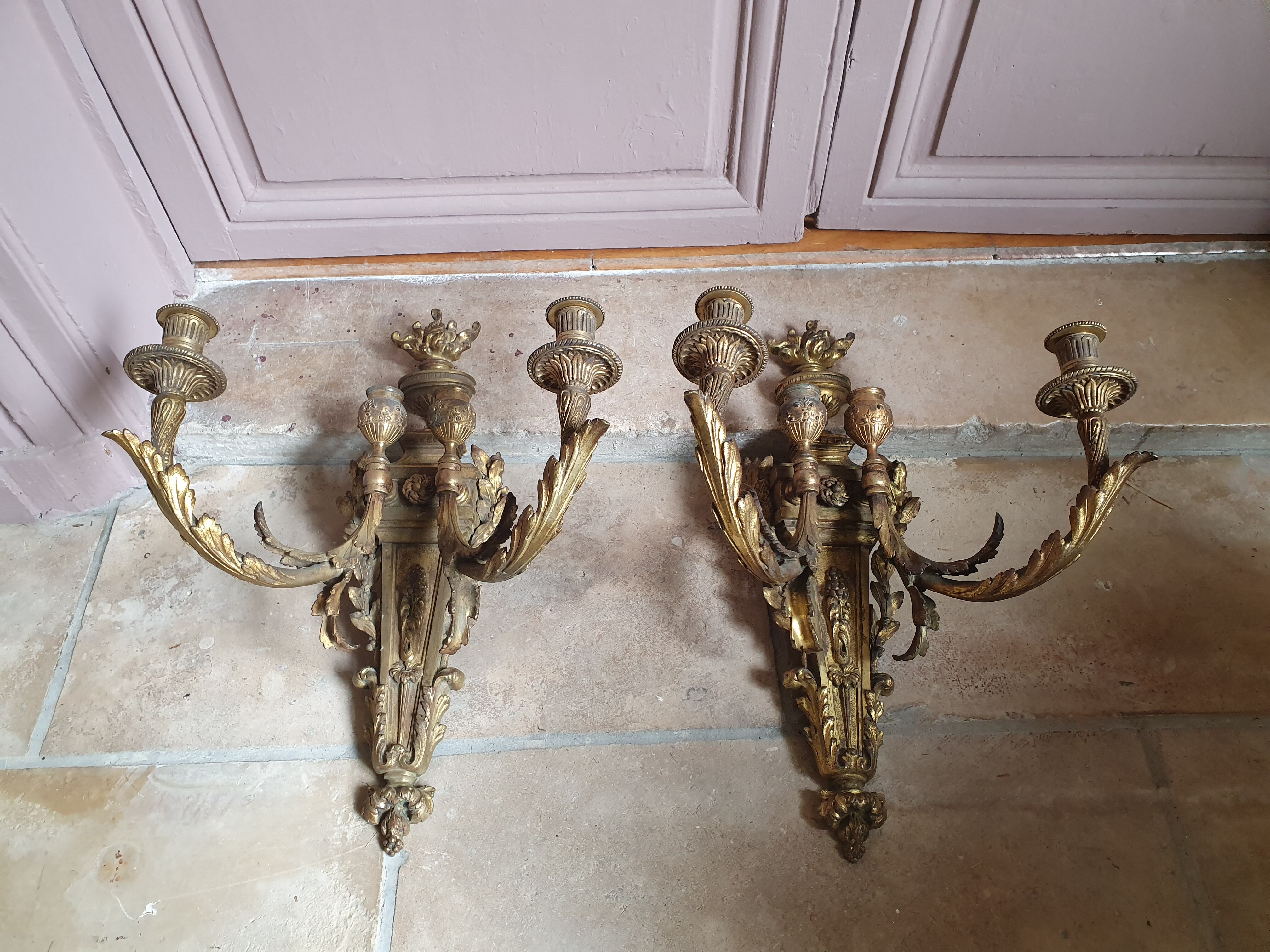 Pair of gold bronze sconces