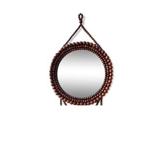 Vintage wall mirror made of wooden beads