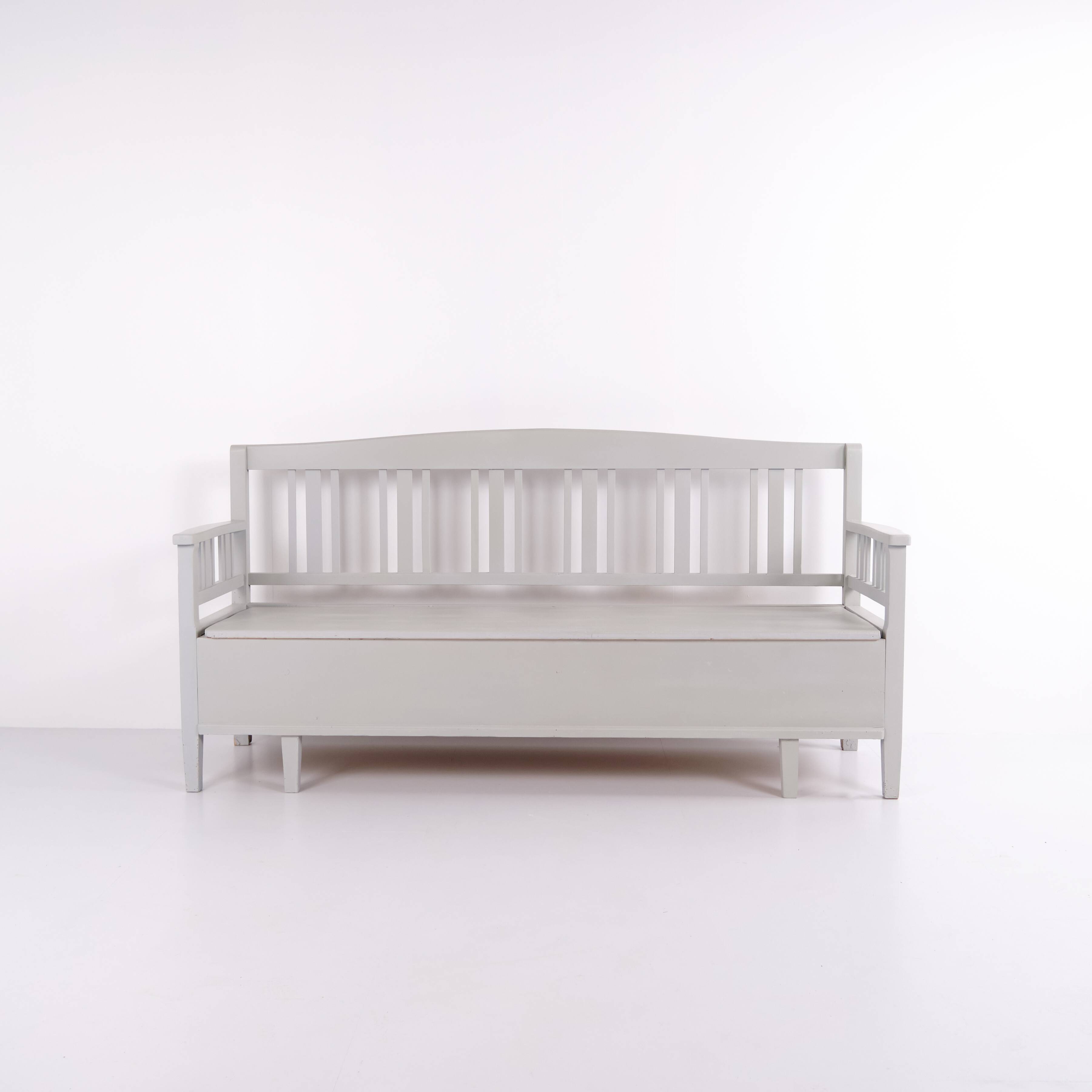 Swedish bench – grey painted – antique – painted pine – c. 1860s