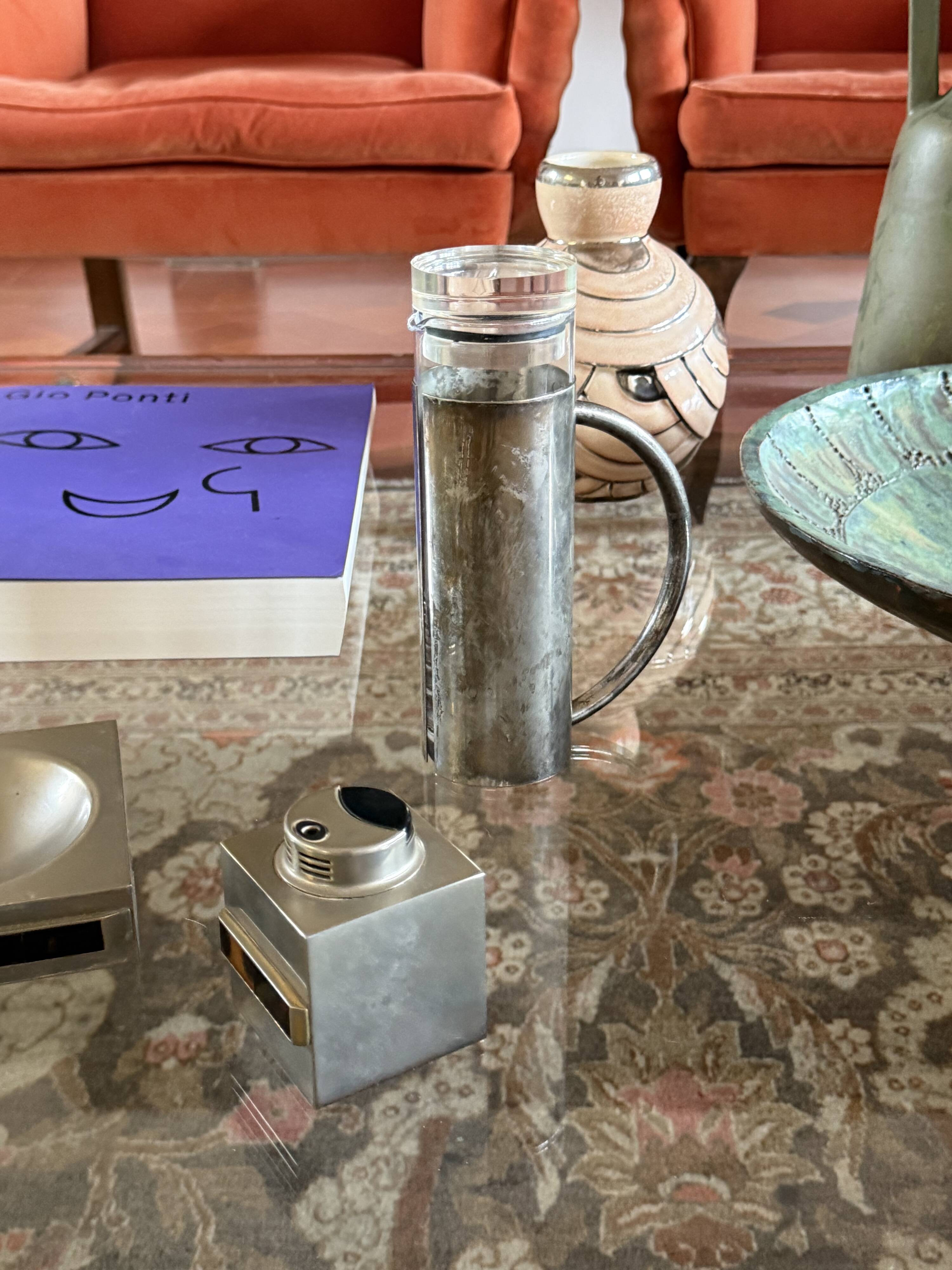 Modern silverplated and glass cruet mod. Oilvine, Lino Sabattini Italy 1970