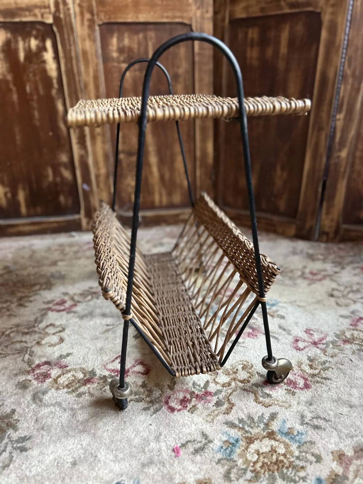Vintage 1960s rattan magazine rack