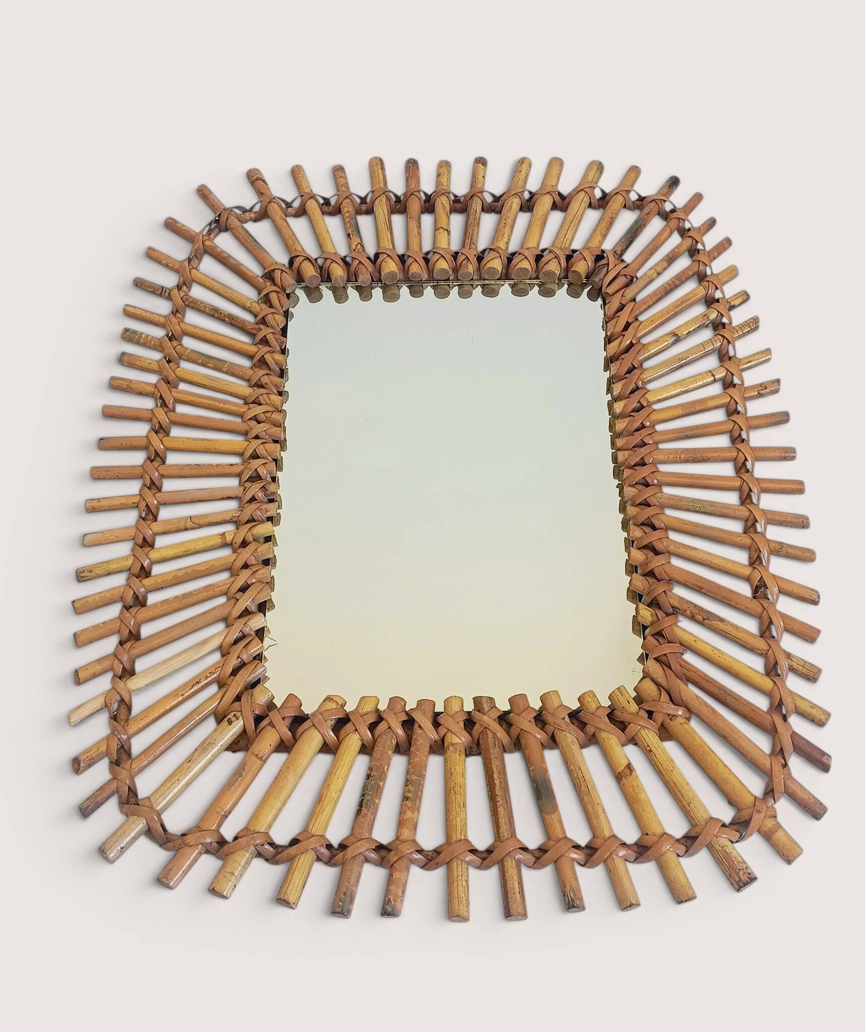 Bamboo And Rattan Midcentury French Riviera Italian Mirror, 1960s