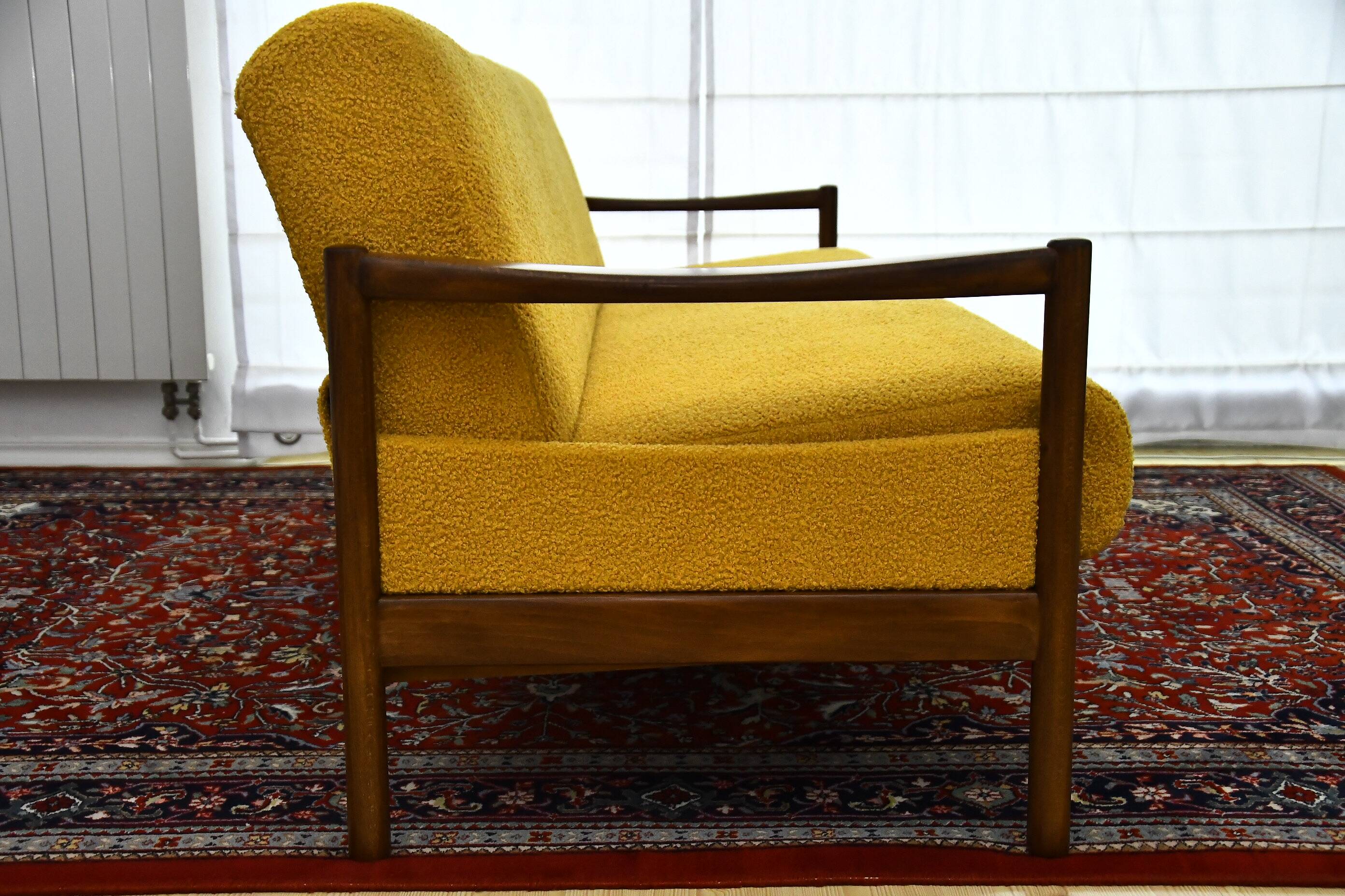 Scandinavian-style yellow boucle sofa with folding function, 1960s