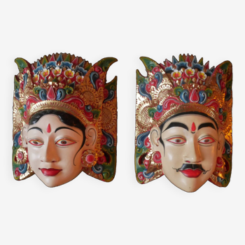 Indonesian deity masks Balinese decoration handcrafted