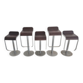 5 minimalist LEM LaPalma bar stools with steel frames and wooden seats.