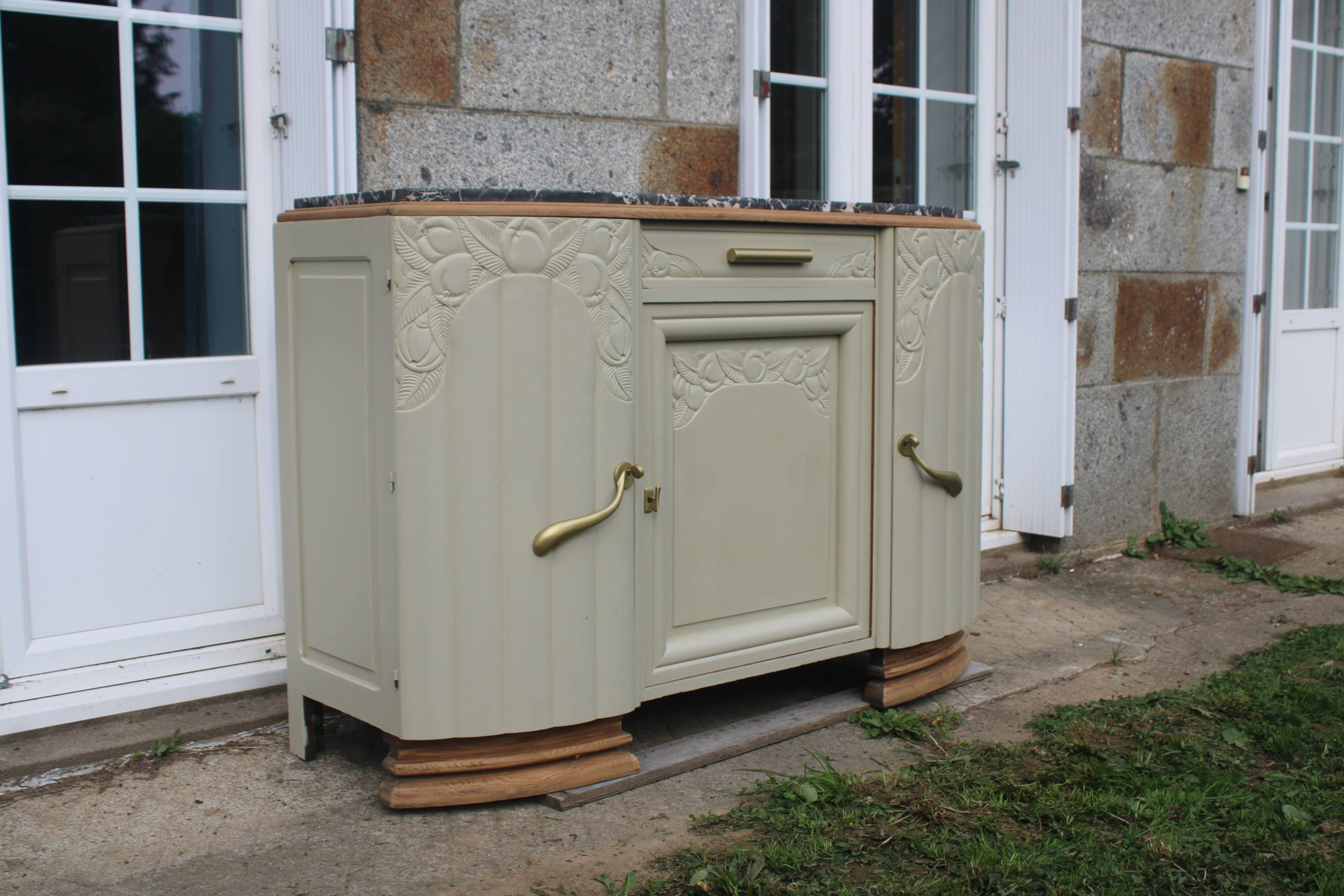 Art Deco sideboard in renovated solid oak – marble top
