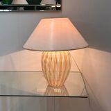 Elegant vintage Murano table lamp with swirled gold & white stripes, Italy 1980s