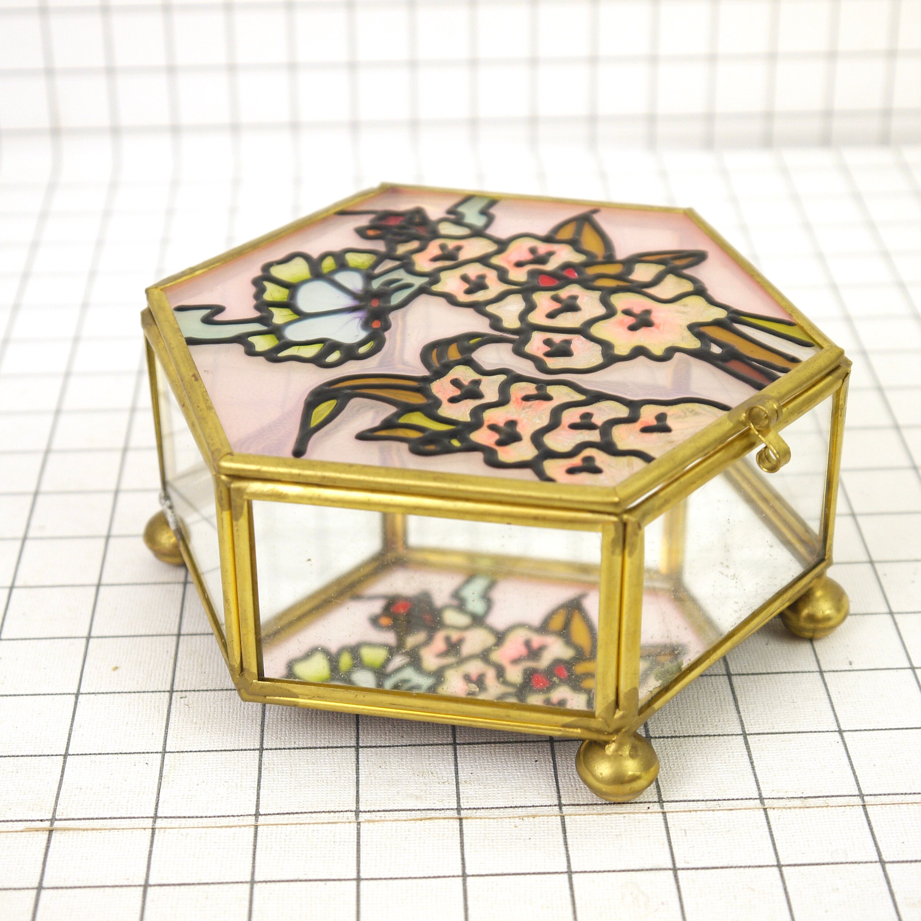Brass box, glass and stained glass