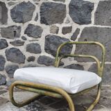 Pair of rattan and fabric armchairs, 1960s