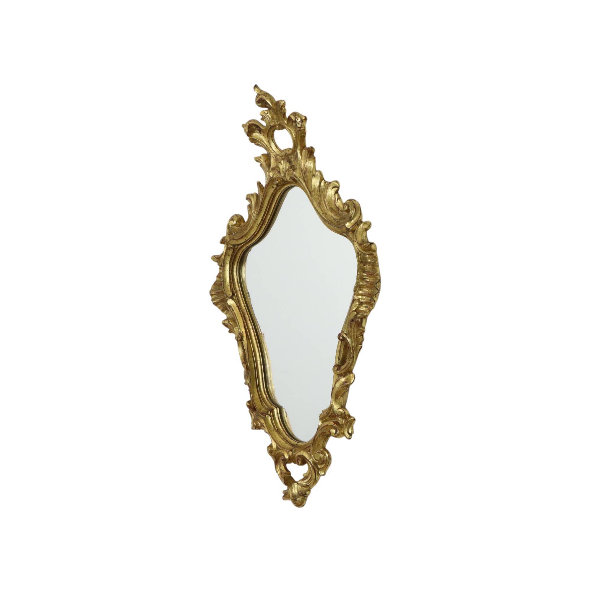 Small Vintage French Gold Baroque Mirror Crested Mirror Resin 1960s