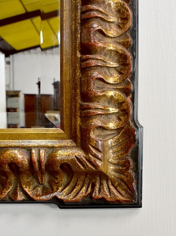 Gold-tinted wooden and stucco rectangular mirror - 1920