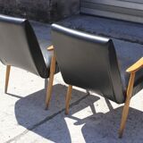 Pair of Scandinavian armchairs in solid beech & skaï, 1950s