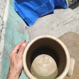 Old grease pot or confit in glazed rustic sandstone vase storage pencils brushes kitchen