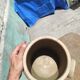 Old grease pot or confit in glazed rustic sandstone vase storage pencils brushes kitchen