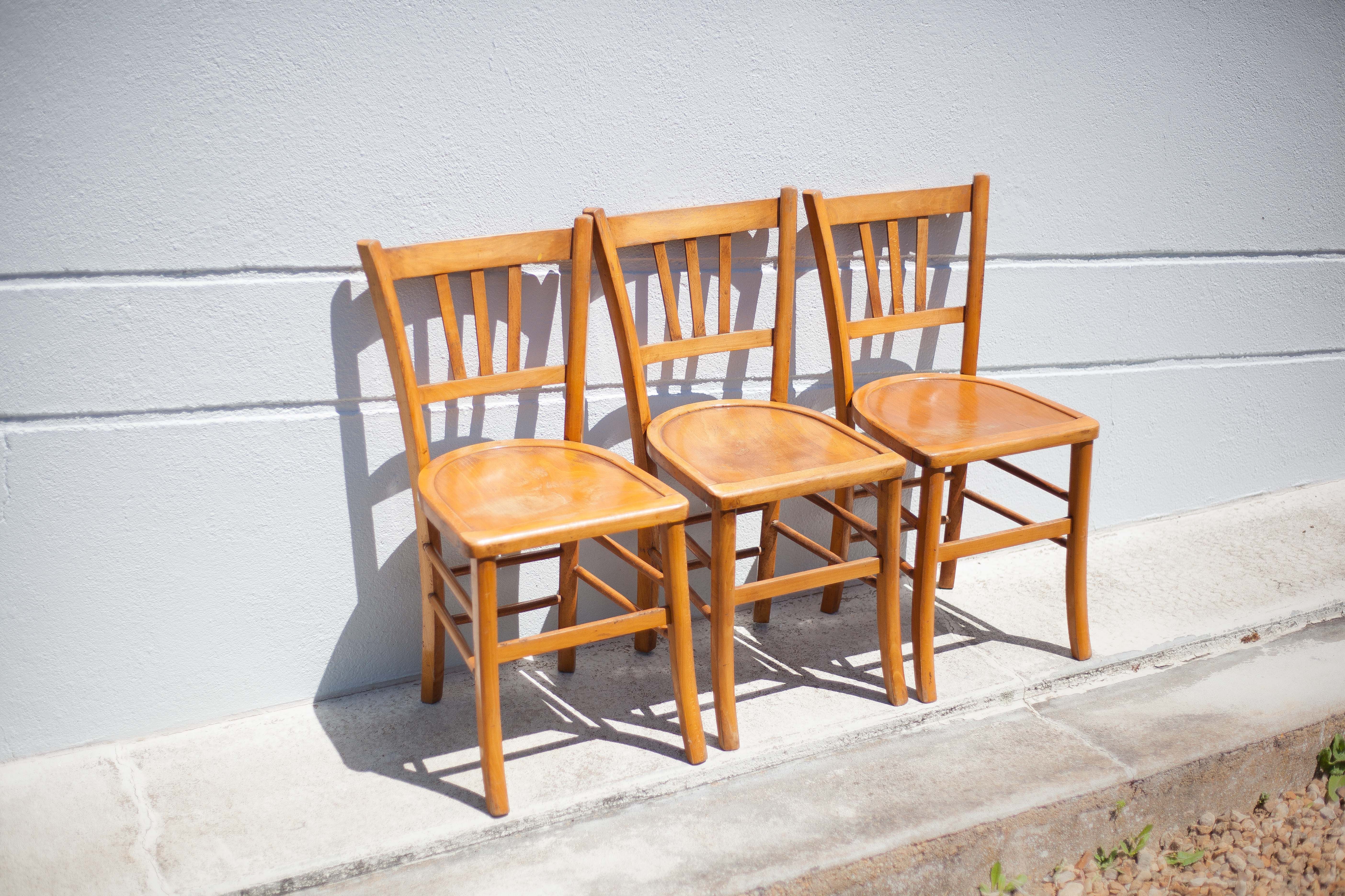 Set of 3 vintage wooden chairs by Luterma, 1960s