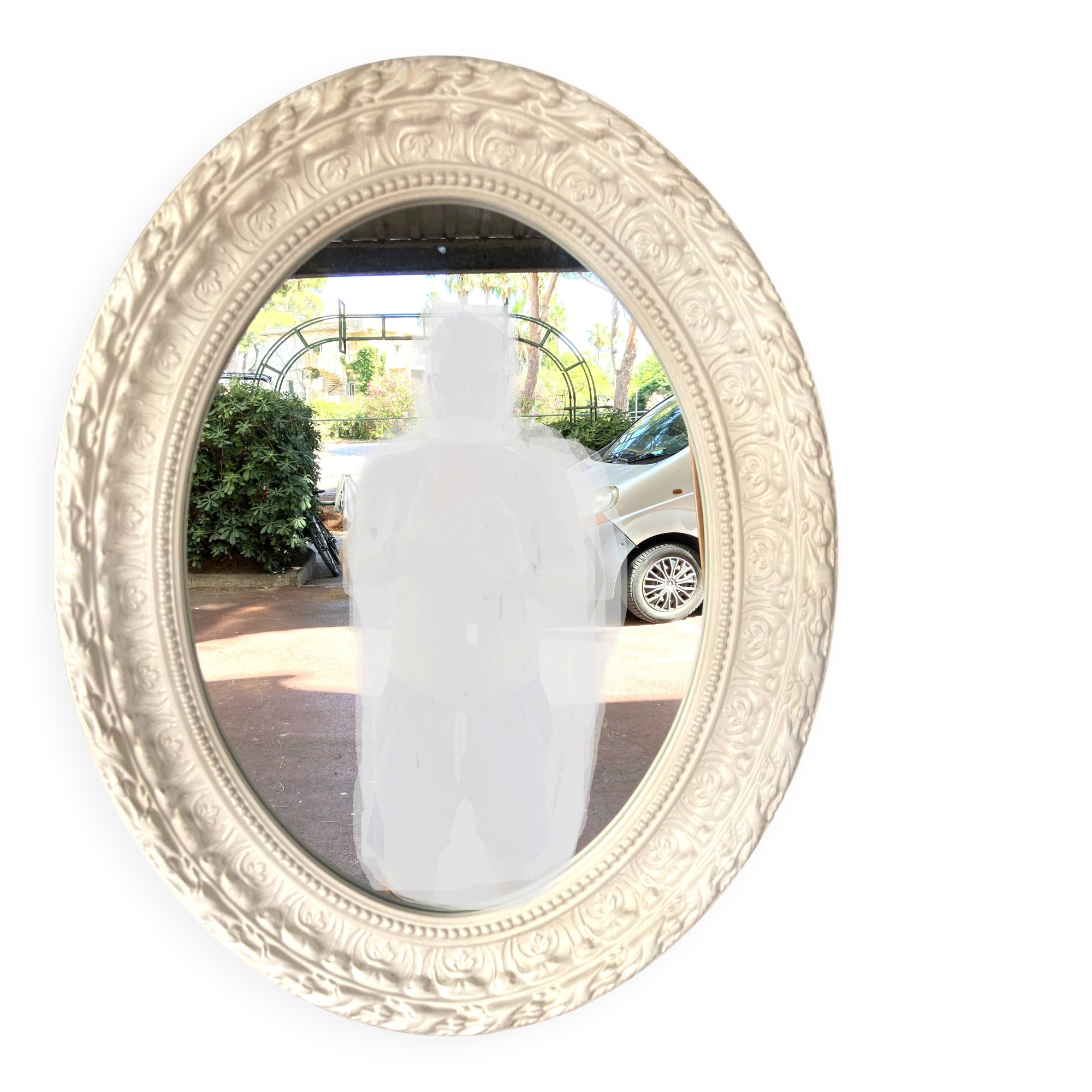 Large White Stucco Wooden Mirror Shabby Chic Baroque Decorative Art