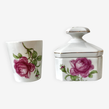 Limoges porcelain toiletry bottles decorated with roses