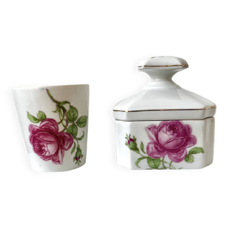 Limoges porcelain toiletry bottles decorated with roses