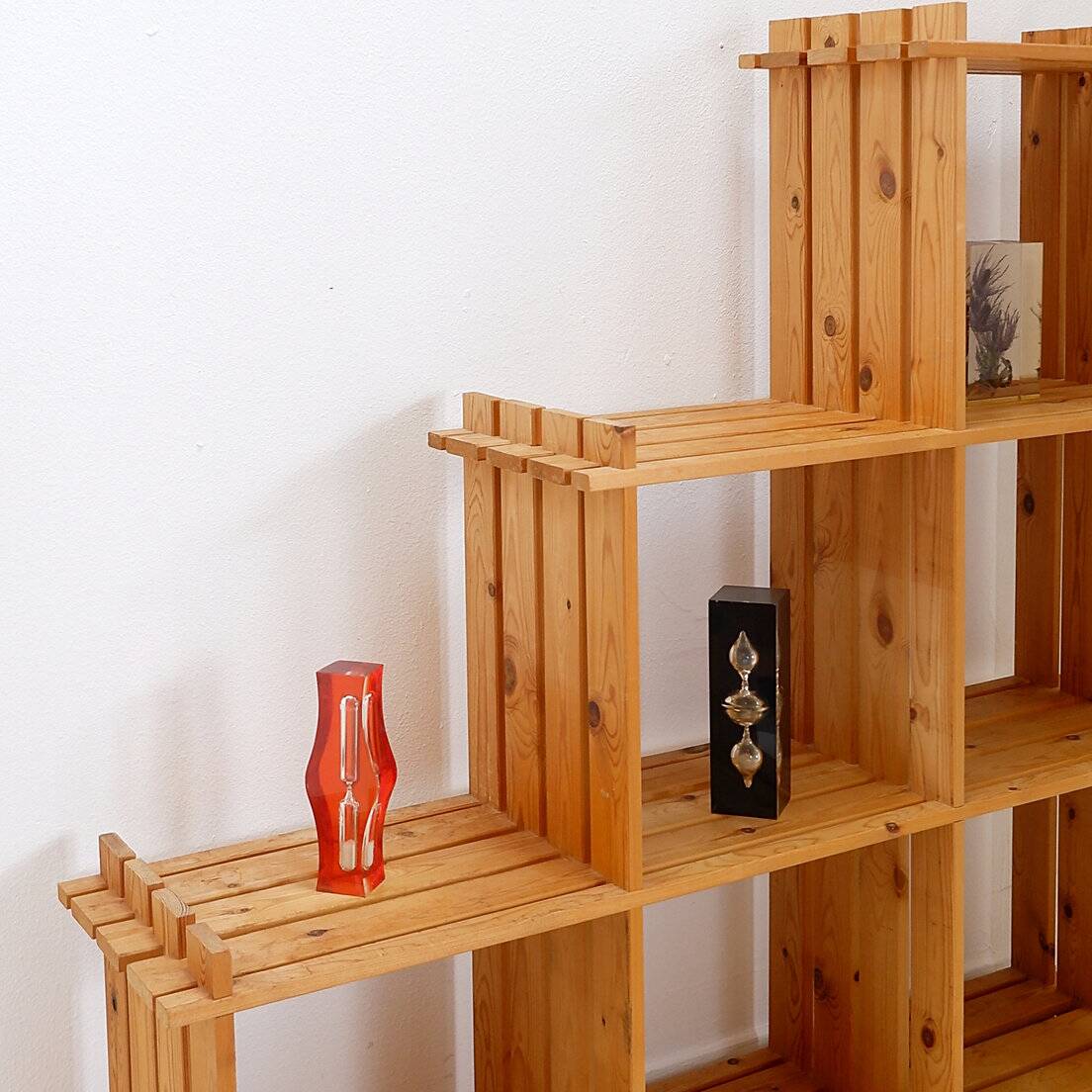 Vintage pine staircase shelf bookcase - Maison Regain style