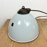 Industrial grey enamel factory lamp with cast iron top, 1960s