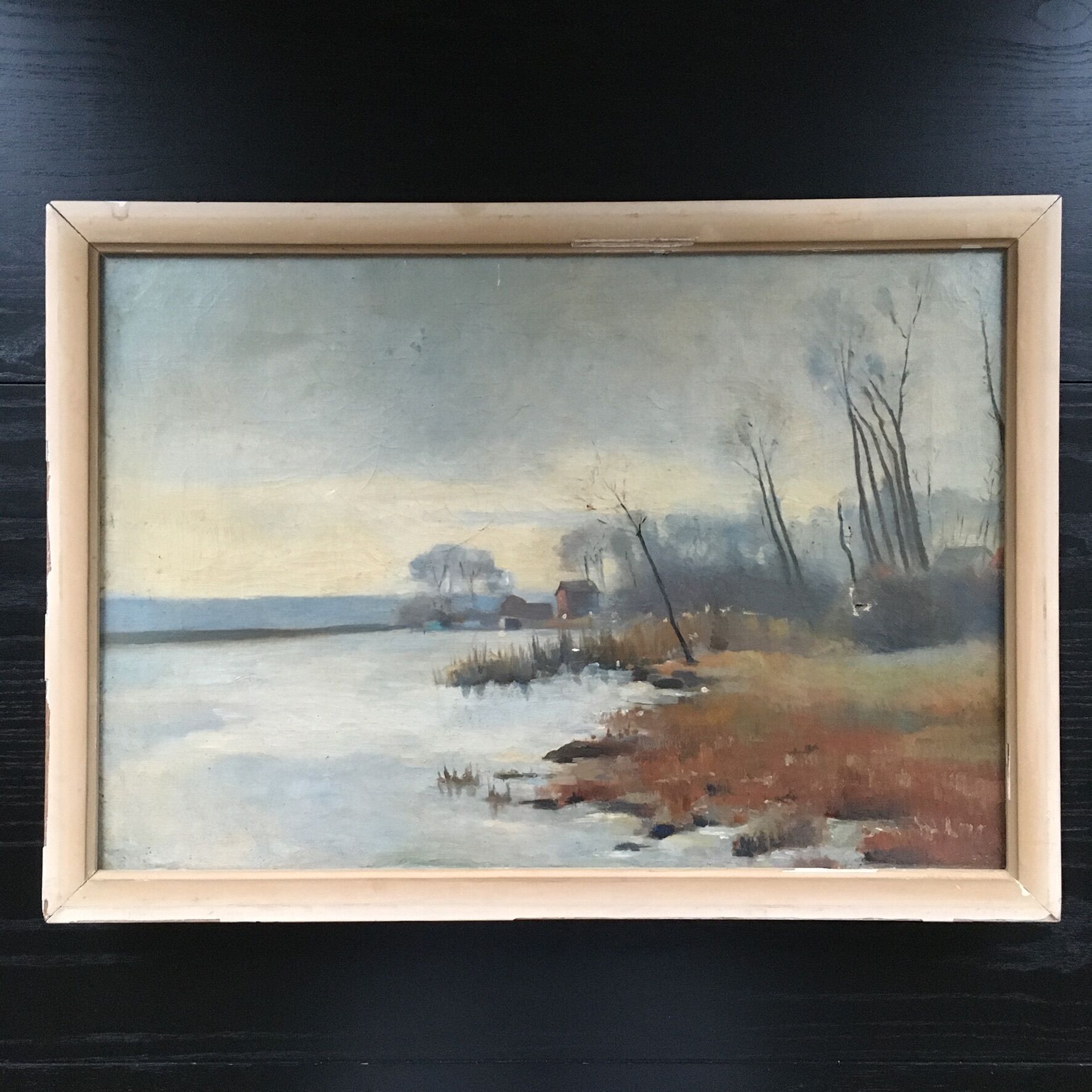Ancient painting lake landscape