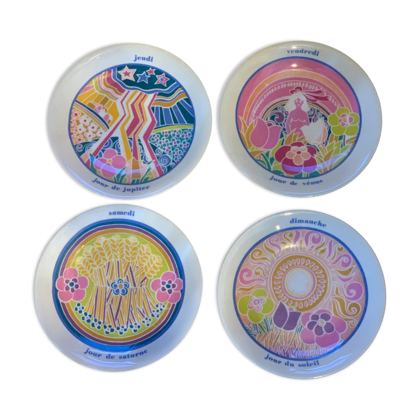 Flat colored porcelain plate, day of the week